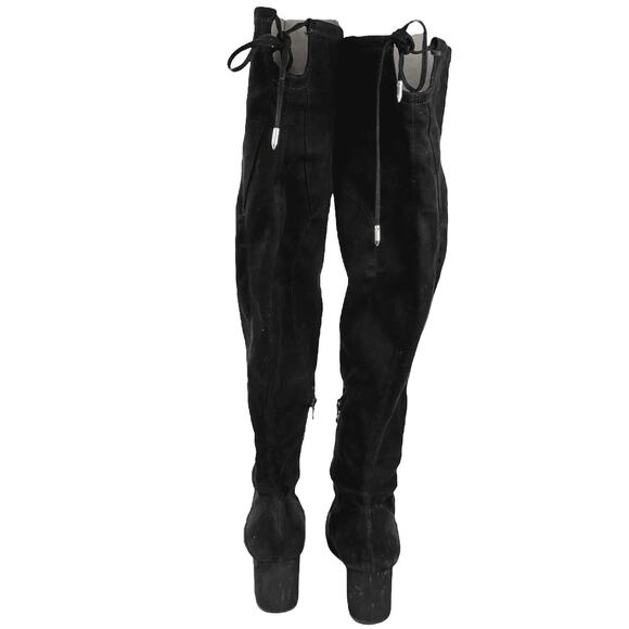 Ivanka Trump Black Suede Knee High Almond Toe Block Heels Western Boots Size 8 - Picture 3 of 5